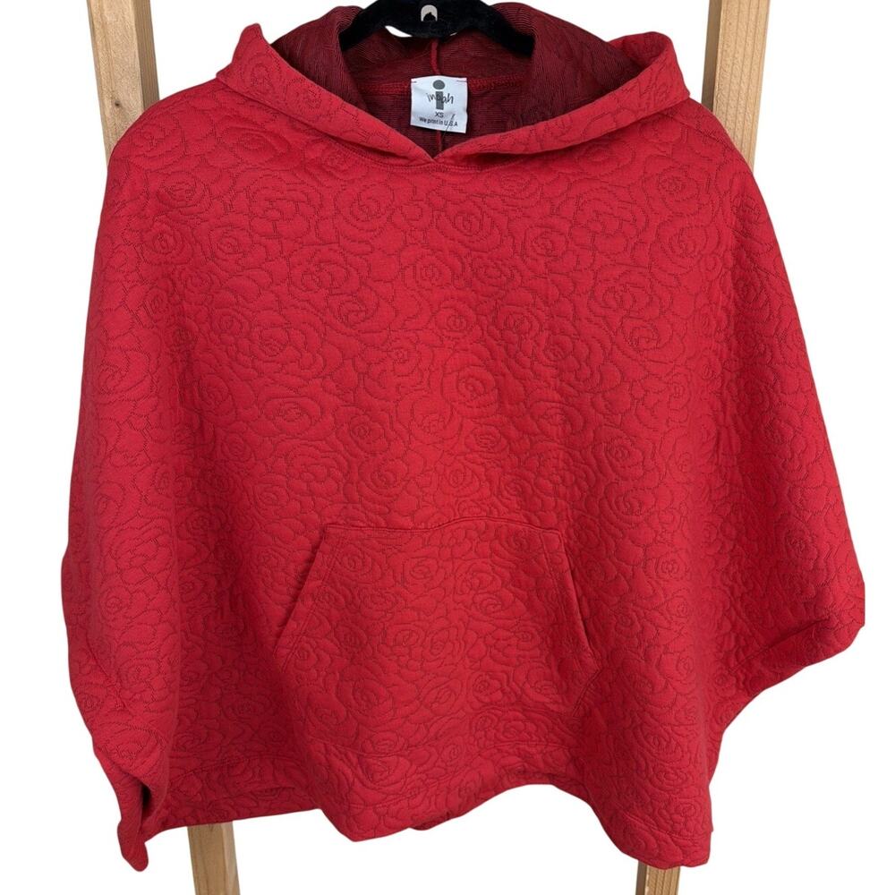 NWT Inoah Red Roses Embossed Hooded Kangaroo Pocket Pullover Jacket Size XS